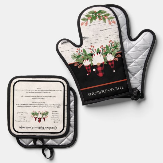 Kerst Recept Keepsake Cookies  Gnome Ovenwant & Pannenlap Set (Voorkant / Achterkant)