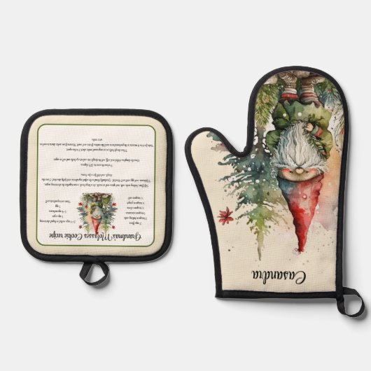 Kerst Recept Keepsake Cookies  Gnome Ovenwant & Pannenlap Set (Voorkant)