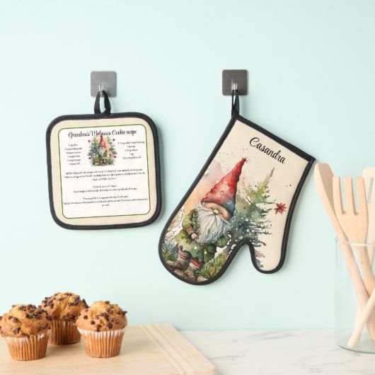 Kerst Recept Keepsake Cookies  Gnome Ovenwant & Pannenlap Set (Insitu(Ophanging))