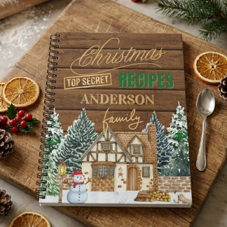 Kerst Receptenboek van Hout voor het Gezin Notitieboek