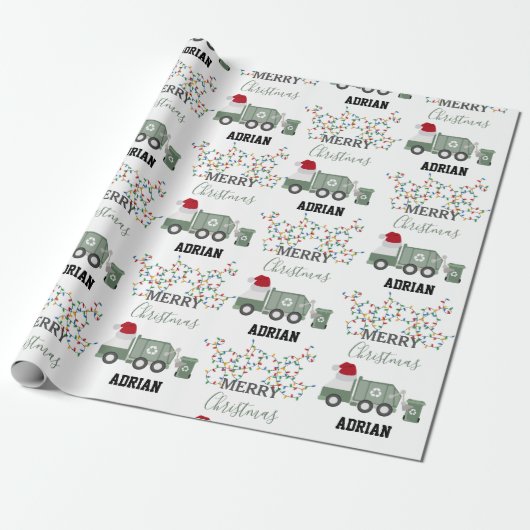 Kerst Recycling Vuilniswagen Aangepaste Naam Cadeaupapier (Uitgerold)