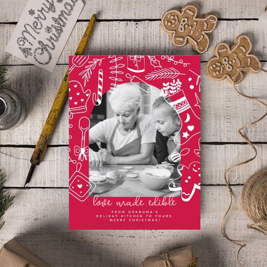 Kerst Red Baking Spirits Bright Photo Card Feestdagenkaart
