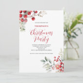 Kerst Red Berry Bloemen Party Uitnodiging (Staand voorkant)