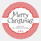 Kerst Red Candy Cane Stripe Holiday Scalloped Ronde Sticker (Voorkant)