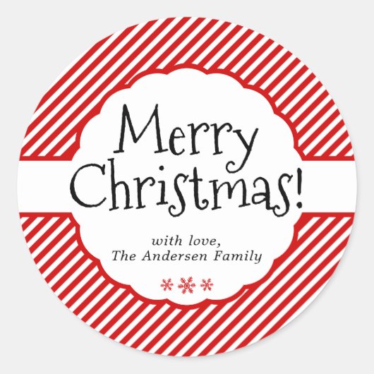 Kerst Red Candy Cane Stripe Holiday Scalloped Ronde Sticker (Voorkant)