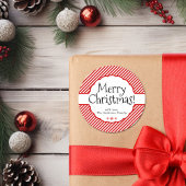 Kerst Red Candy Cane Stripe Holiday Scalloped Ronde Sticker