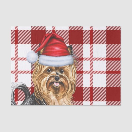 Kerst Red Plaid en Biewer Terrier hond Tissuepapier (Voorkant)