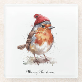 Kerst Red Robin, aanpasbaar Glazen Onderzetter