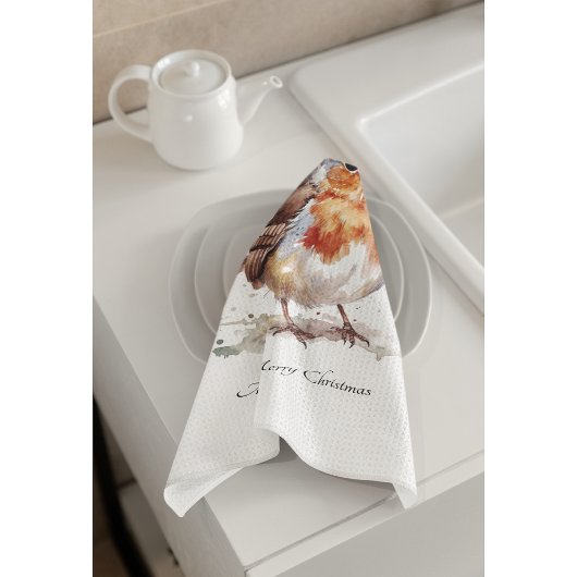 Kerst Red Robin, aanpasbaar Theedoek