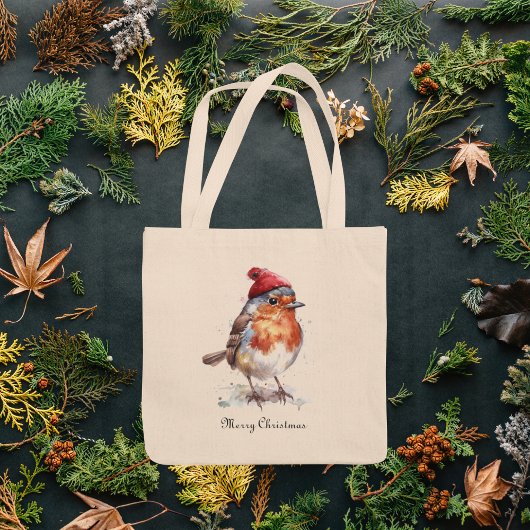 Kerst Red Robin, aanpasbaar Tote Bag