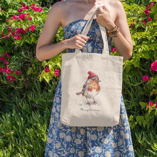 Kerst Red Robin, aanpasbaar Tote Bag