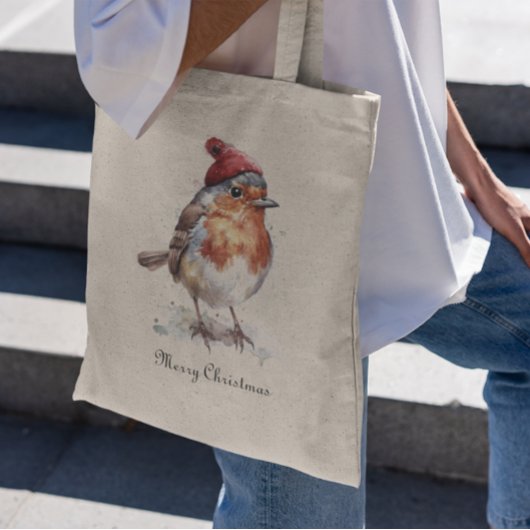 Kerst Red Robin, aanpasbaar Tote Bag