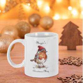 Kerst Red Robin, aanpasbaar Tweekleurige Koffiemok