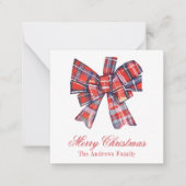 Kerst Red Tartan Plaid Bow Enclosure Notitiekaartje (Voorkant)