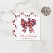 Kerst Red Tartan Plaid Bow Enclosure Notitiekaartje (Voorkant / Achterkant in situ)