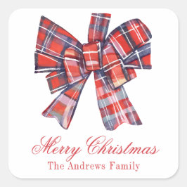 Kerst Red Tartan Plaid Bow Enclosure Vierkante Sticker