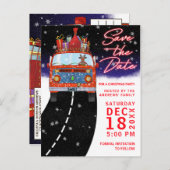 Kerst Red Van Reindeer Cadeaus Snow Save Date Aankondigingskaart (Voorkant / Achterkant)