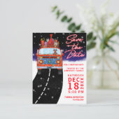 Kerst Red Van Reindeer Cadeaus Snow Save Date Aankondigingskaart (Staand voorkant)