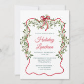 Kerst Red Wavy Lijst Greenery Holiday Luncheon Kaart (Voorkant)