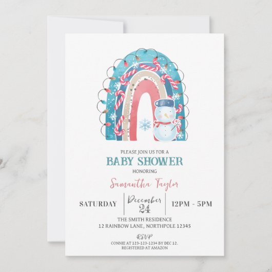 Kerst Regenboog Baby shower, Sneeuwman Kaart (Voorkant)
