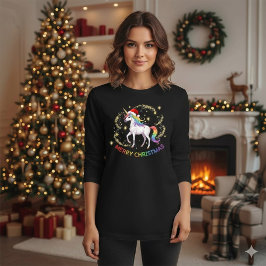 Kerst Regenboog Eenhoorn Kerstman Hoed T-shirt