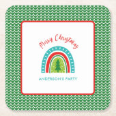 Kerst regenboog gepersonaliseerd kartonnen onderzetters (Voorkant)