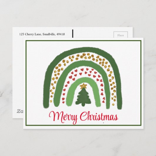 Kerst regenboog glitter rood goud groen briefkaart (Voorkant / Achterkant)