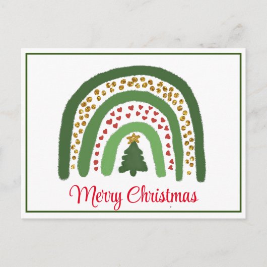 Kerst regenboog glitter rood goud groen briefkaart (Voorkant)