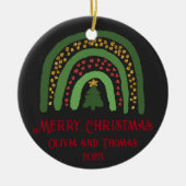 Kerst regenboog glitter rood goud groen keramisch ornament (Voorkant)