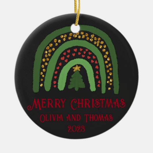 Kerst regenboog glitter rood goud groen keramisch ornament (Voorkant)