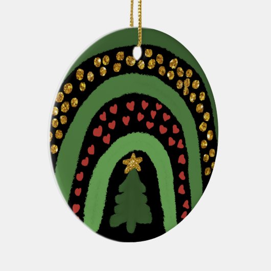 Kerst regenboog glitter rood goud groen keramisch ornament (Rechts)