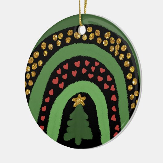 Kerst regenboog glitter rood goud groen keramisch ornament (Links)