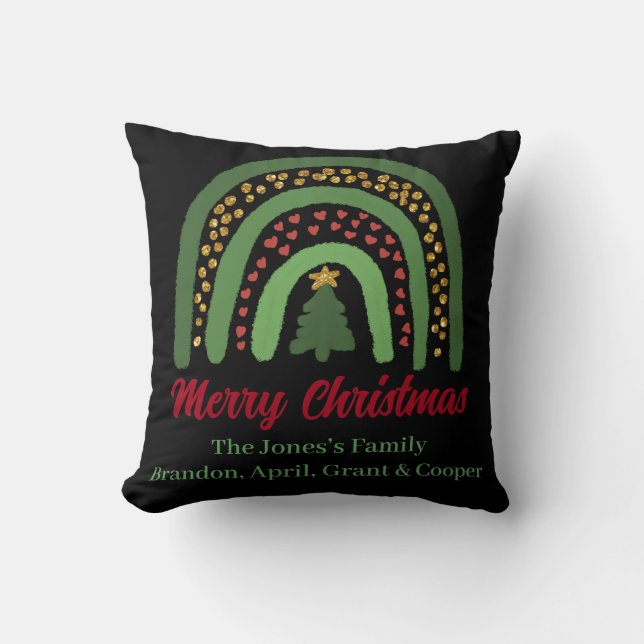Kerst regenboog glitter rood goud groen kussen (Voorkant)