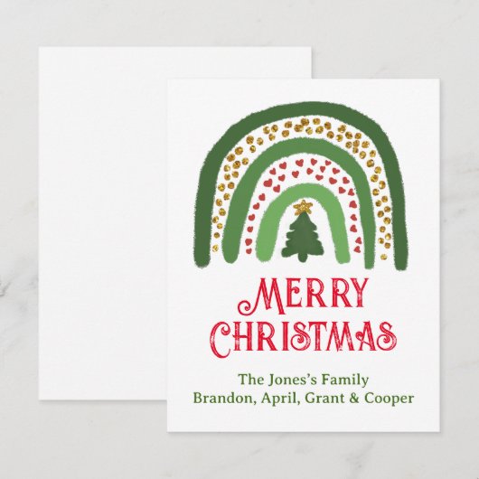 Kerst regenboog glitter rood goud groen notitiekaartje (Voorkant / Achterkant)