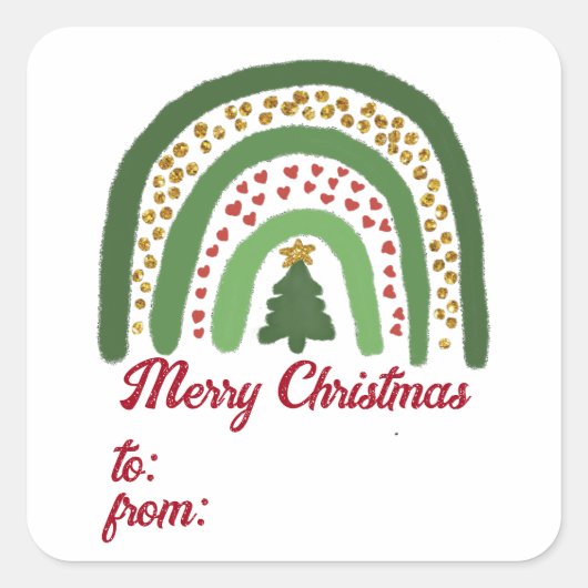 Kerst regenboog glitter rood goud groen vierkante sticker (Voorkant)