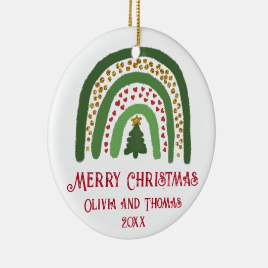 Kerst regenboog glitter rood groen personaliseren keramisch ornament (Rechts)