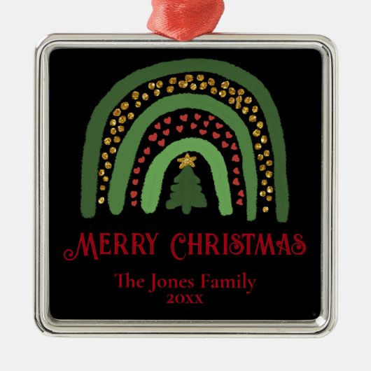 Kerst regenboog glitter rood groen personaliseren metalen ornament (Voorkant)