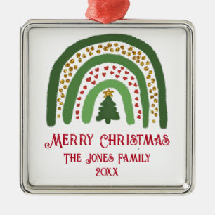 Kerst regenboog glitter rood groen personaliseren metalen ornament