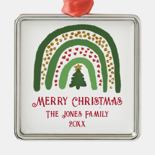 Kerst regenboog glitter rood groen personaliseren metalen ornament (Voorkant)