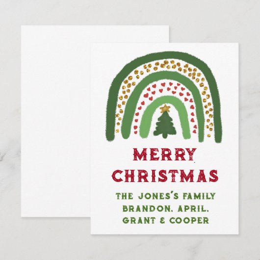 Kerst regenboog glitters rode goud groen notitiekaartje (Voorkant / Achterkant)
