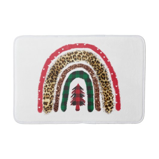 Kerst Regenboog met rode, groene & Cheetah Print Badmat (Voorkant)
