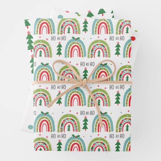 Kerst Regenboog Wrapping Paper Set Trees, Stippen (In situ)
