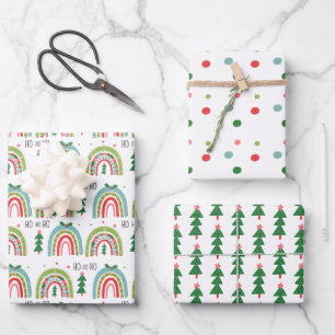 Kerst Regenboog Wrapping Paper Set Trees, Stippen