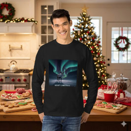 Kerst Reindeer Aurora Borealis Nachtelijke Lucht T-shirt