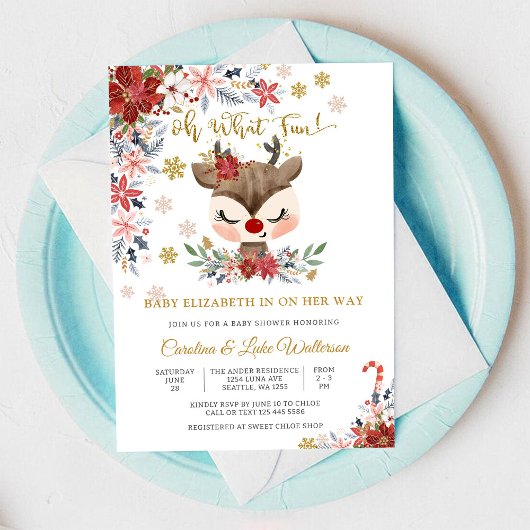 Kerst Reindeer Baby Shower Uitnodiging