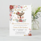 Kerst Reindeer Baby Shower Uitnodiging (Staand voorkant)