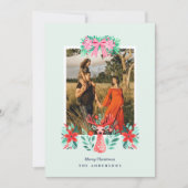 Kerst Reindeer Botanische Rode Bloem Foto Feestdagenkaart (Voorkant)