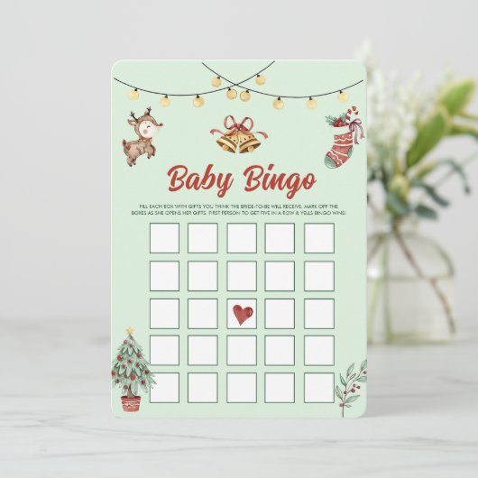 Kerst Reindeer Feest Baby Bingo Spelkaart Kaart (Staand voorkant)