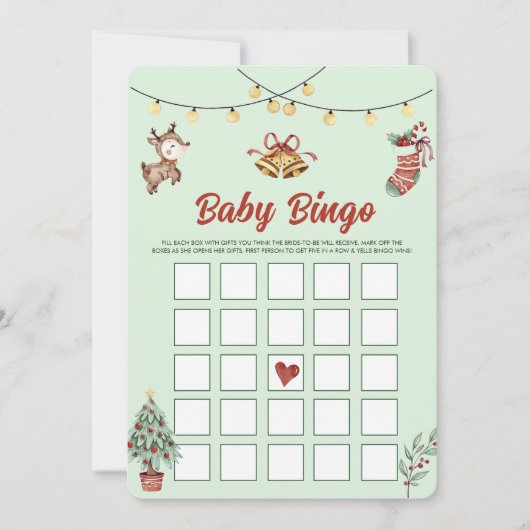 Kerst Reindeer Feest Baby Bingo Spelkaart Kaart (Voorkant)
