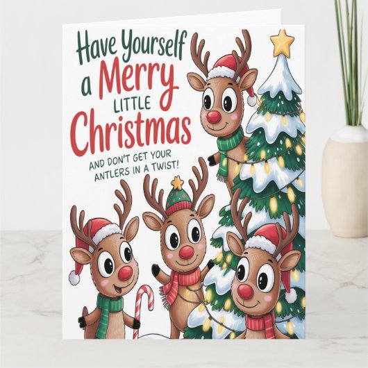 Kerst Reindeer Geweien Draaien Kaart (Voorkant)